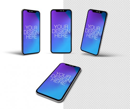 4 Smartphones on White Background Mockup - 202098900