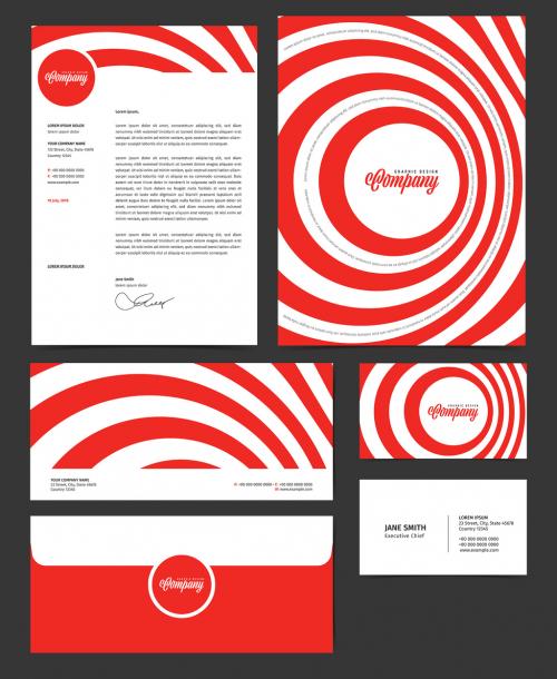 Branded Stationery Layout Set with Retro Red Swirl - 202242337
