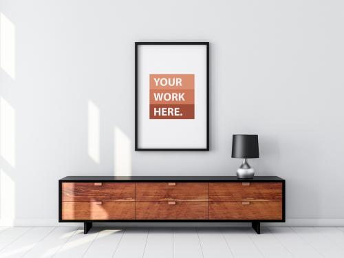 Black Framed Poster with Contemporary Furniture Mockup - 203301141