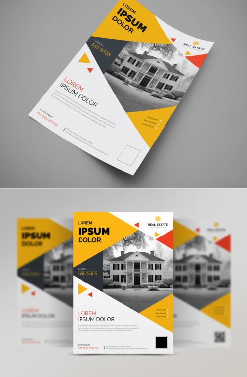 Real Estate Business Flyer Layout with Geometric Elements - 203310588