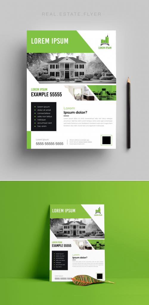 Real Estate Business Flyer Layout with Green Accents - 203310622