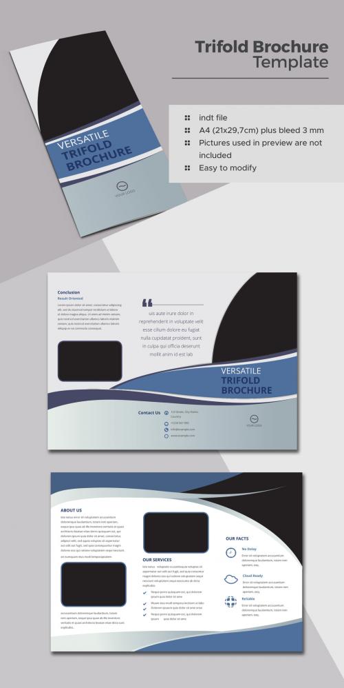 Trifold Brochure Layout with Wavy Elements - 203602245