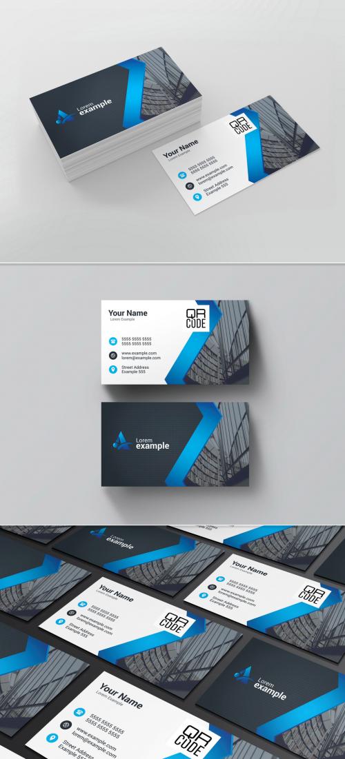 Blue Zig-Zag Business Card Layout - 203988281