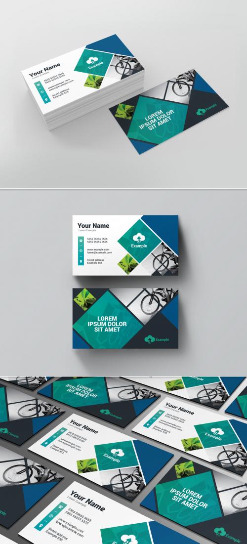 Business Card Layout with Diamond Photo Elements - 204144408