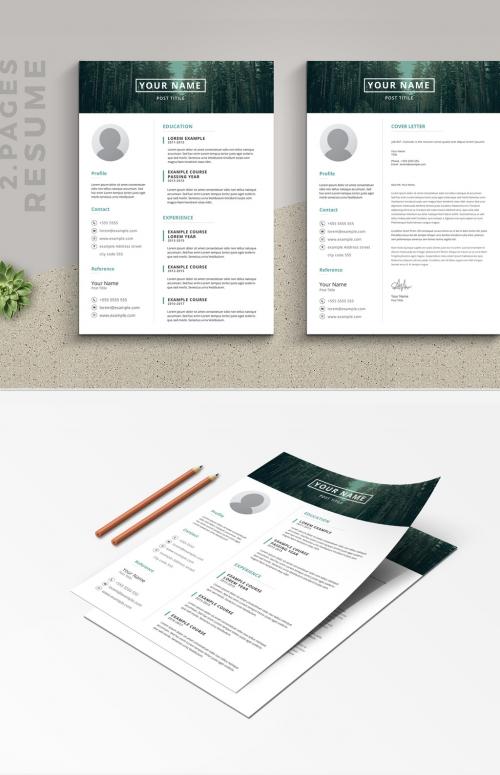 Resume Set with Green Photo Header - 204154812