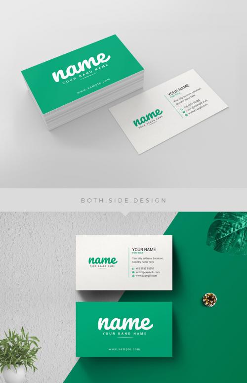 Business Card Layout with Green Accents - 204271214