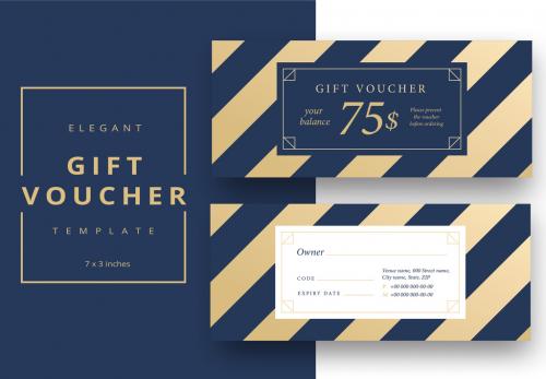 Gift Voucher Layout with Blue Diagonal Stripes - 204443504