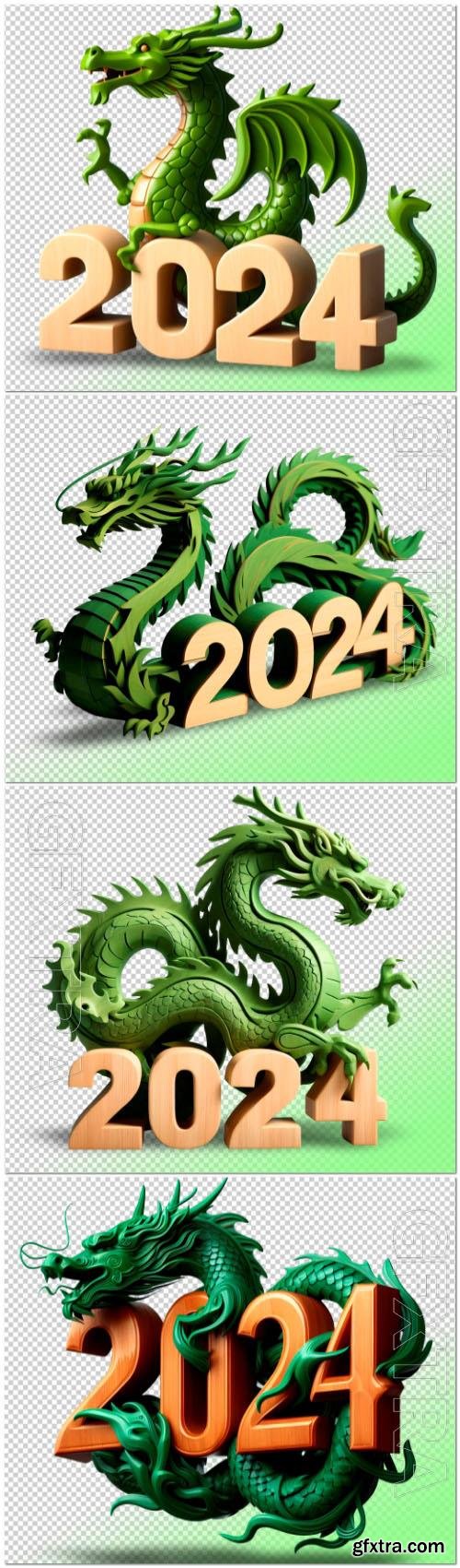 Psd symbol of year 2024 green wooden dragon