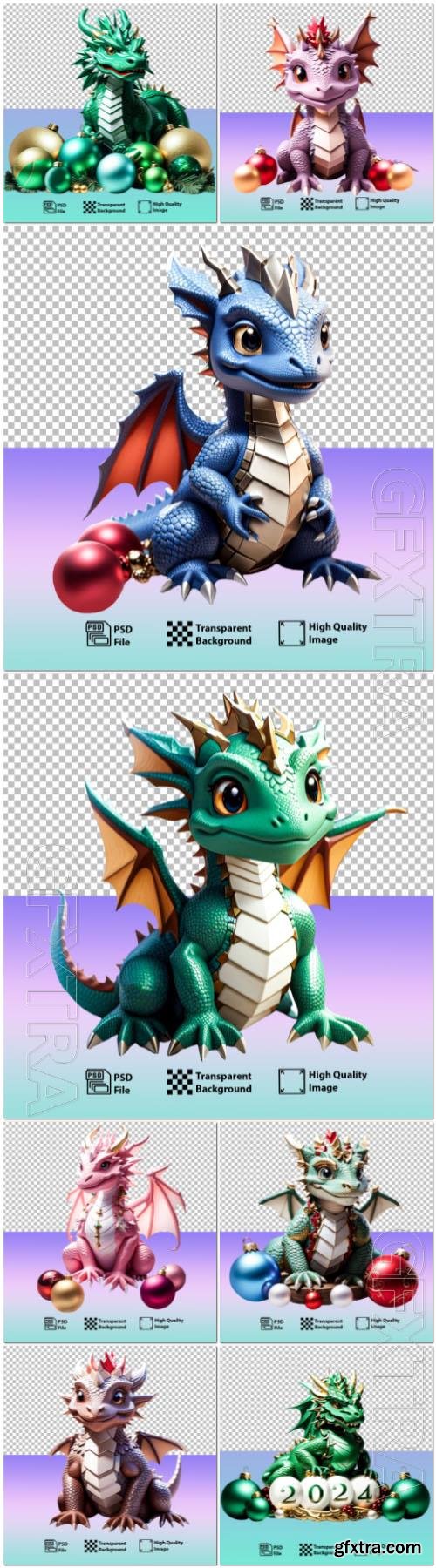 Psd cute stylized dragon with bright shiny scales