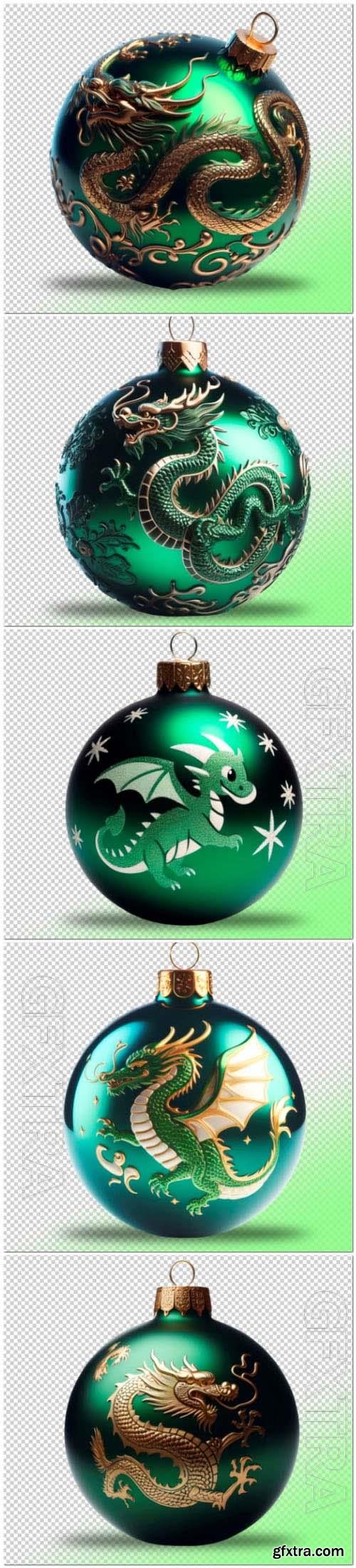 Psd green christmas ball with a green dragon