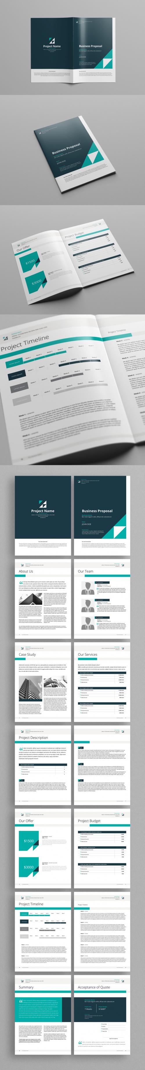 Business Proposal Layout with Teal and Green Accents - 205103435