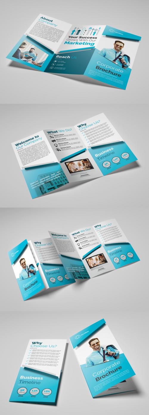 Trifold Brochure Layout with Blue Accents - 205265767