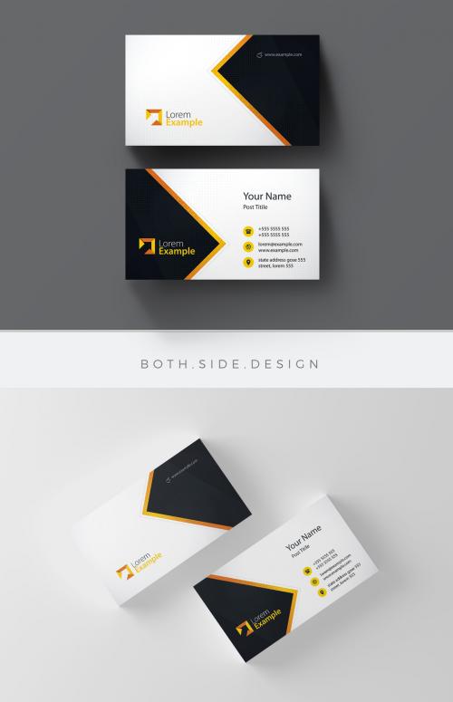 Dark Blue and White Business Card Layout with Orange Accents - 205411605