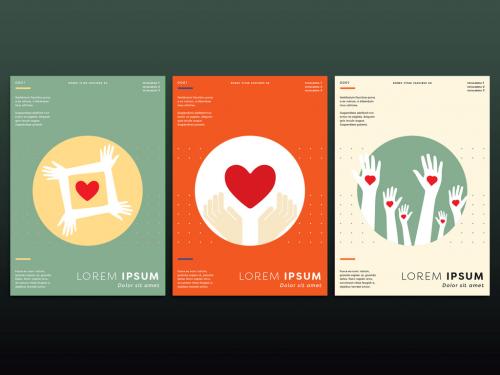 3 Flyer Layouts with Heart and Hand Illustrations - 206245361