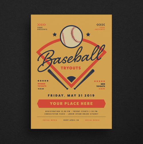 Retro Baseball Event Flyer Layout - 206257237