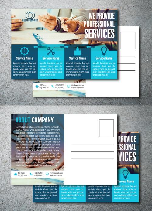 Blue Blocks Business Postcard Layout - 207333304