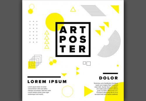 Square Poster Layout with Yellow Geometric Elements - 208438366