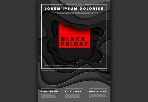 Black Friday Poster Layout with Paper Cut Out Elements - 208438438