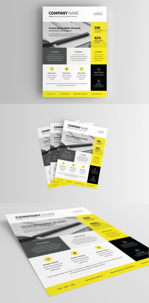 Business Flyer Layout with Bright Yellow Accents - 208777994