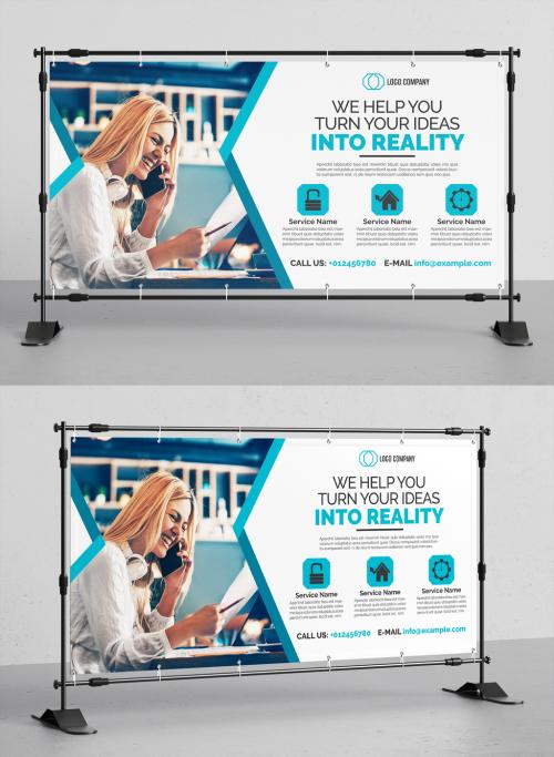 Banner Advertisement Layout with Blue Accents - 208797975