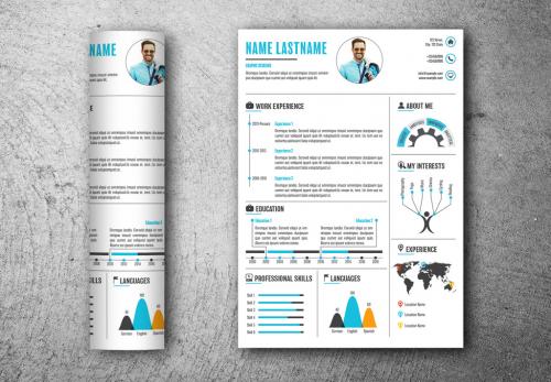 Resume Layout with Blue and Orange Accents - 208798215