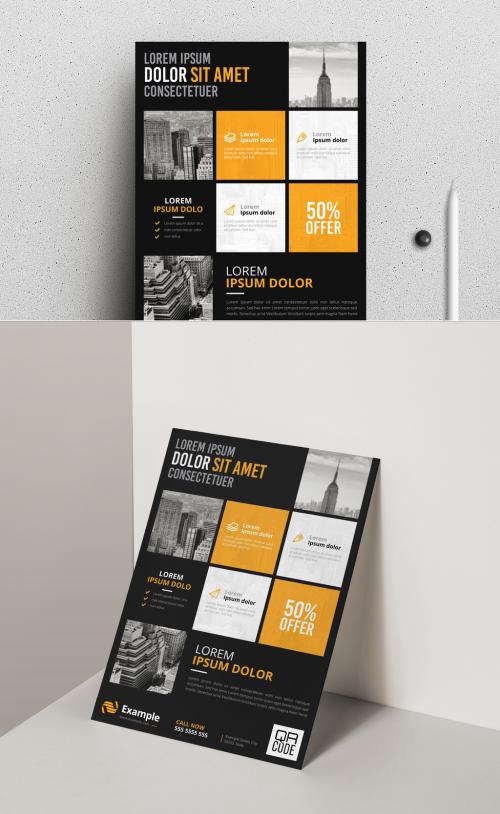 Black Flyer Layout with Orange Accents - 209396490