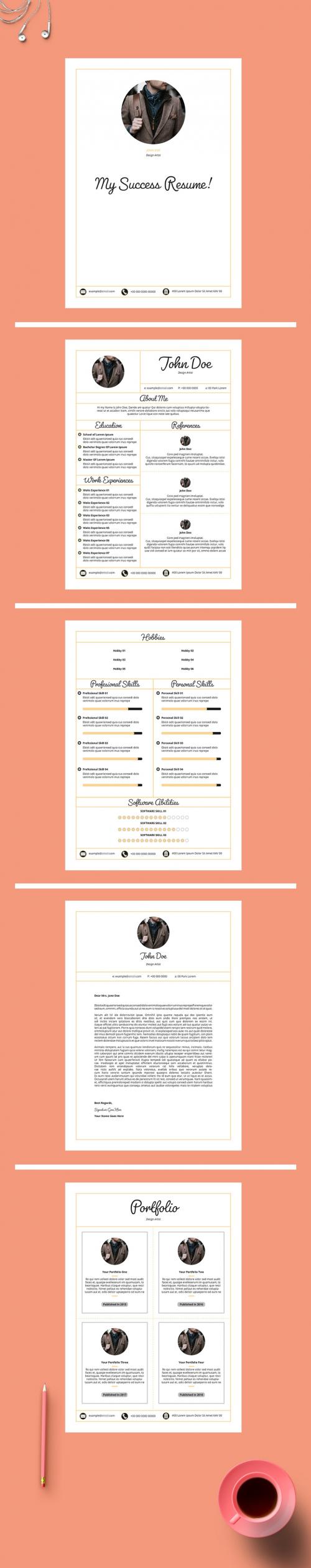 Resume Layout with Yellow Sectioned Border - 210048890