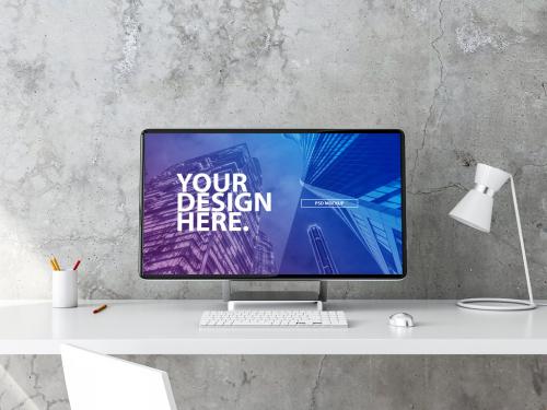 Desktop Computer on Desk Mockup  - 210227271