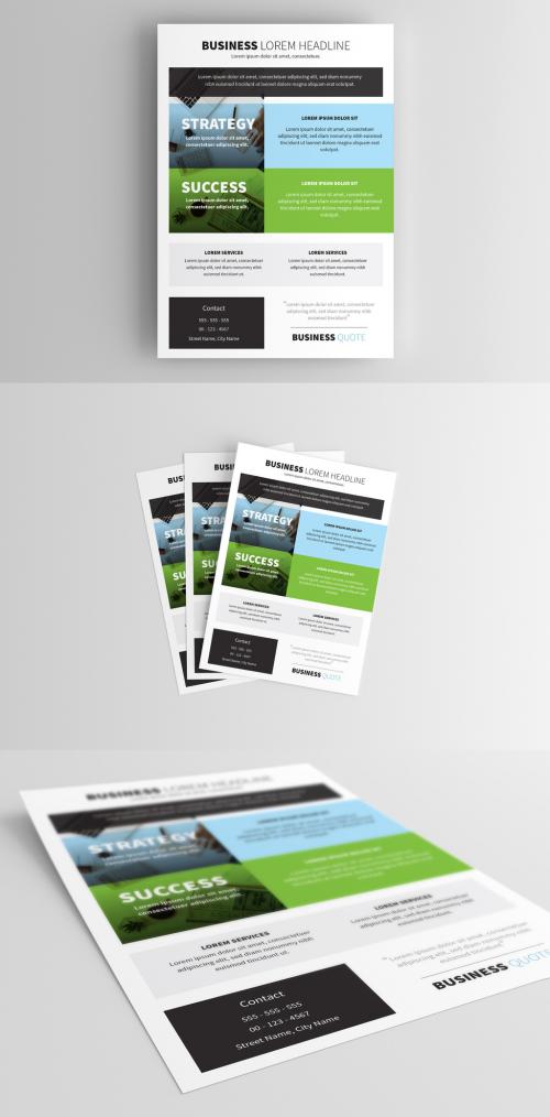 Business Flyer Layout with Blue and Green Accents - 210335714