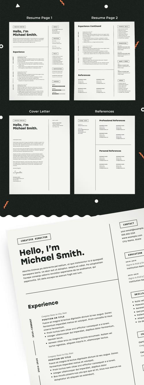 Black and White Minimal Resume Layout Kit - 210365063