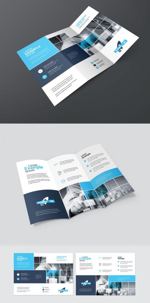 Blue Trifold Brochure Layout with Square Elements - 210725662