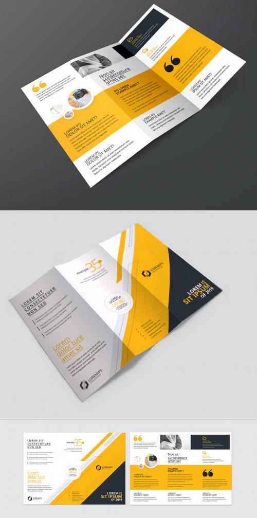 Trifold Brochure Layout with Yellow Elements - 210875382