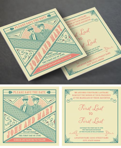 Vintage Style Square Wedding Invitation Layout - 210895597