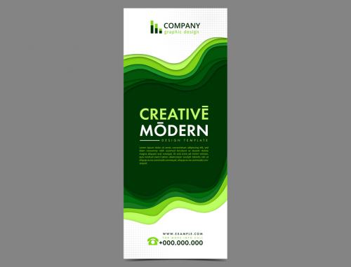 Roll-Up Business Banner Layout with Green Layered Elements - 211057033