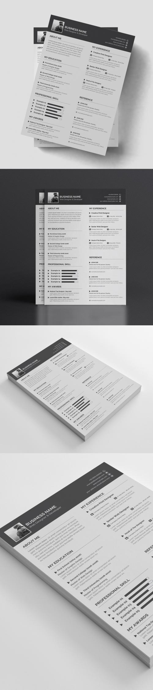 Dark Gray and White Resume Layout - 211149999