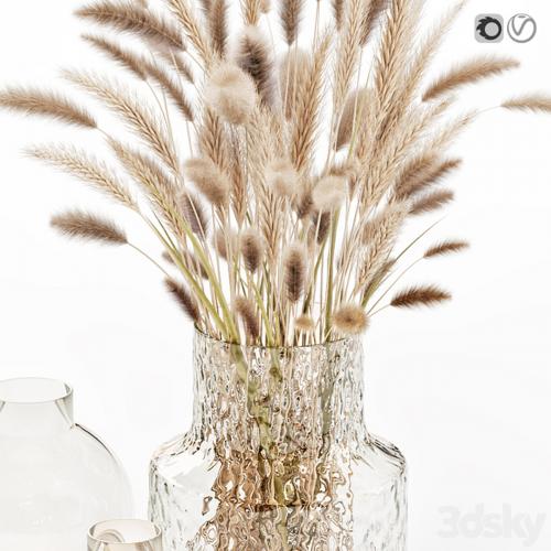 Dry flowers in glass vase