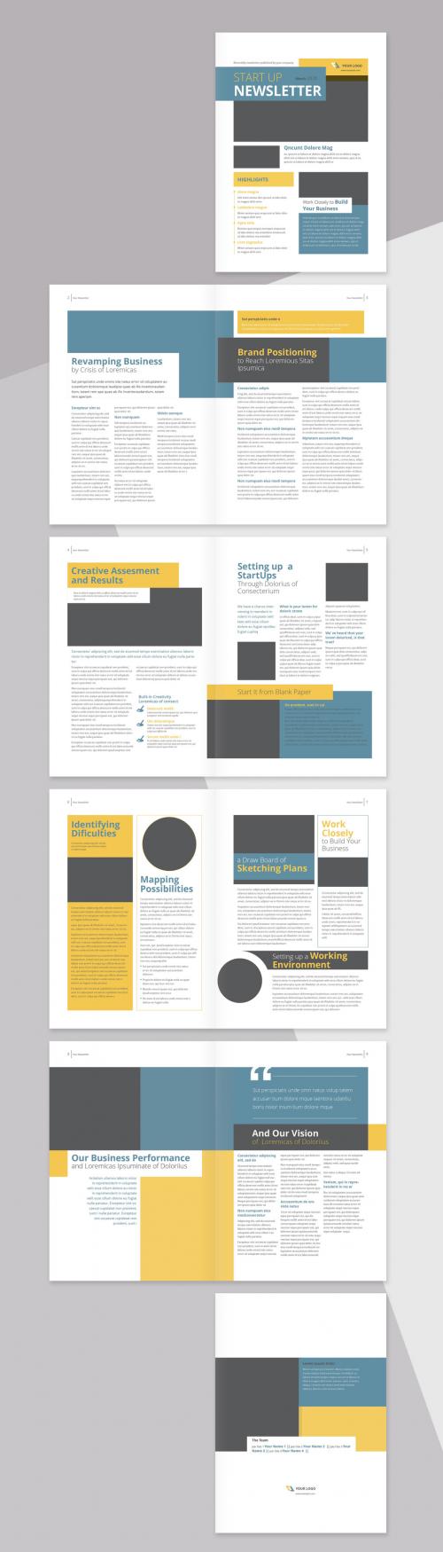 Newsletter Layout with Yellow and Blue Accents - 211630672