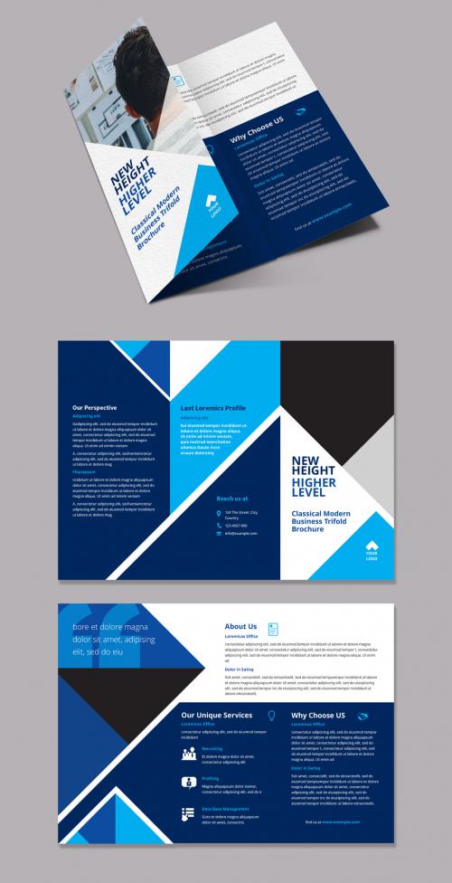 Business Brochure Layout with Blue Geometric Elements - 211632758
