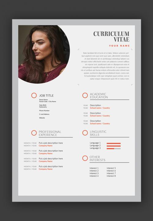 Resume Layout with Gray and Orange Accents - 212158612