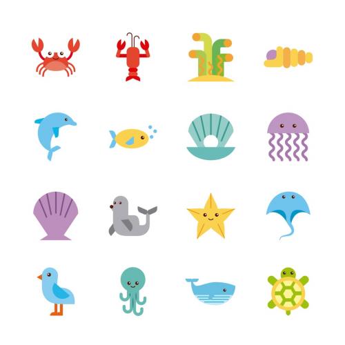 16 Colorful Sea Animals Icons - 212612246