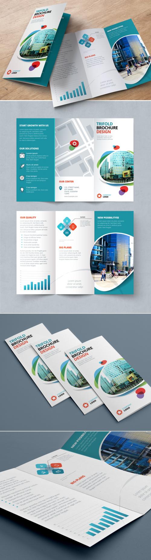 Blue Trifold Brochure Layout with Abstract Spots - 212820402