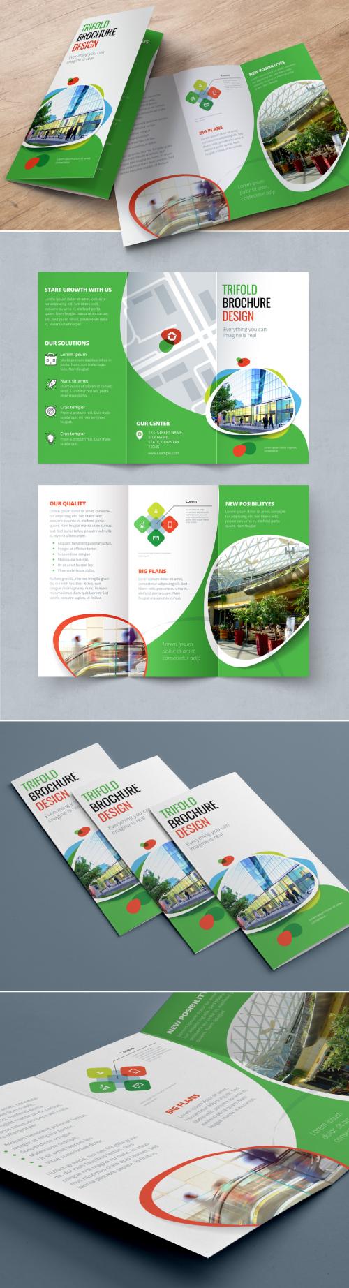 Green Trifold Brochure Layout with Abstract Spots - 212820417