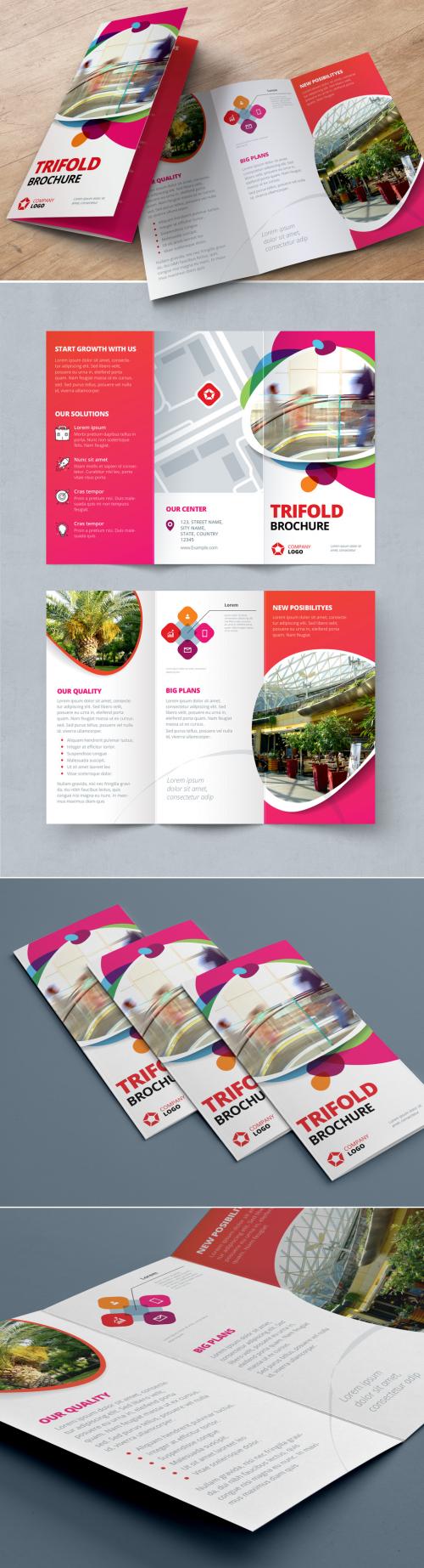 Pink and Red Gradient Trifold Brochure Layout with Abstract Spots - 212820437