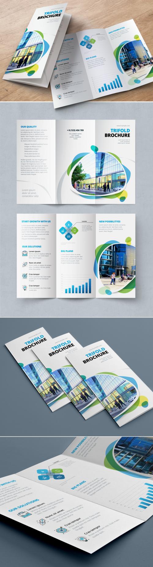 Blue and Green Trifold Brochure Layout with Abstract Spots - 212820467