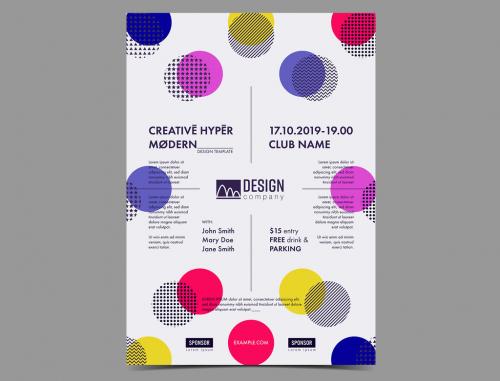 80s Flyer Layout with Colorful Circular Elements - 212936314