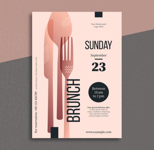 Brunch Flyer Layout with Silverware Illustrations - 213712293