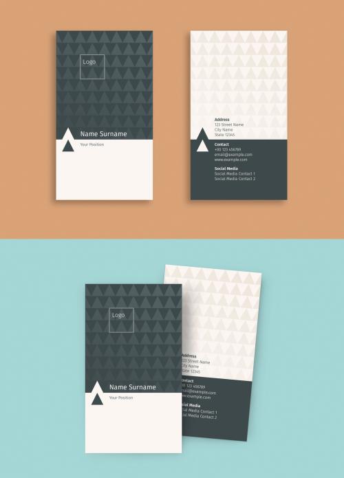 Business Card Layout with Repeating Triangle Elements - 213712309