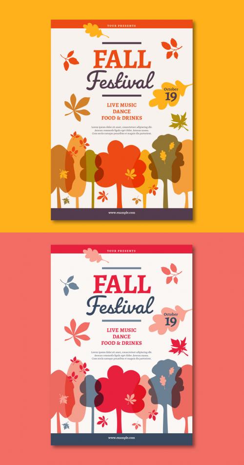 Fall Festival Flyer Layout with Autumn-Themed Illustrations - 213712370