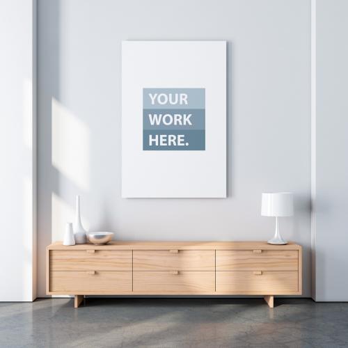 Canvas on Wall with Contemporary Furniture Mockup - 214285617