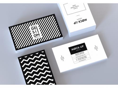 Horizontal and Vertical Business Cards Mockup on Gray Background - 214637474